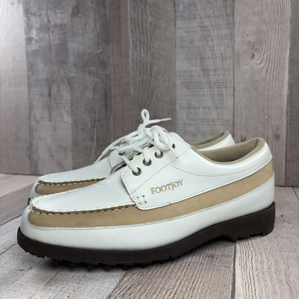 FootJoy Spikeless Golf Shoes SoftJoys Women's Size 6.5 Leather Lace Up White Tan